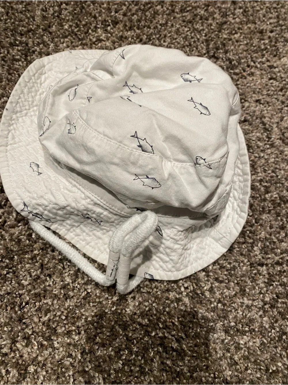 Baby White Shark-Print Bucket Hat with Chin Strap